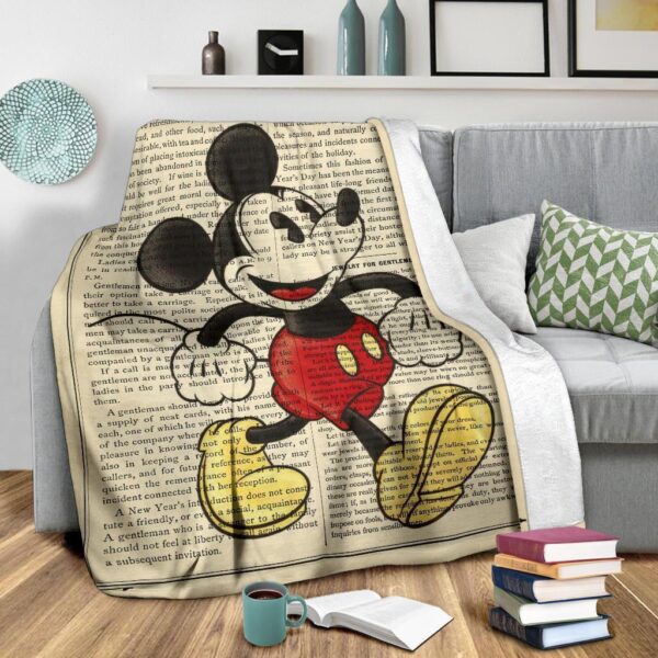 Book Page Mickey Fleece Blanket For Bedding Decor Fans