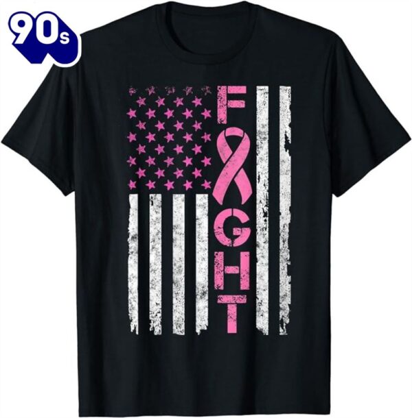 Breast Cancer Awareness Shirt American Flag Distressed