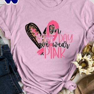 Breast Cancer Football Leopard On Game Day We Wear Pink – Breast Cancer Awareness Shirt