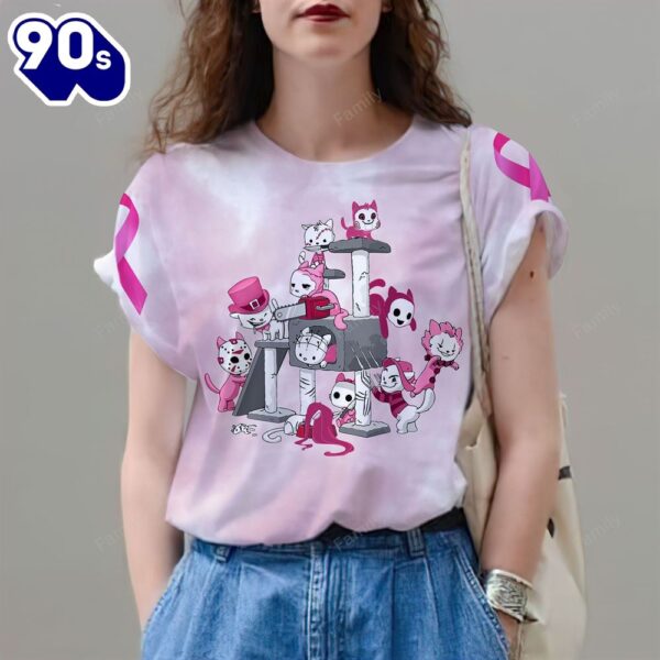 Breast Cancer Horror Kitty Cat Lovers – Breast Cancer Awareness 3D All Over Print Shirt