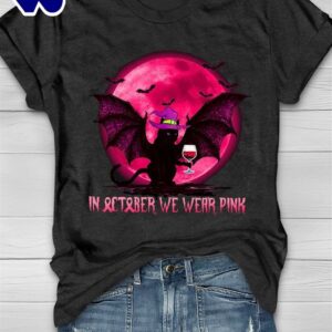 Breast Cancer In October We Wear Pink Black Cat Bat – Breast Cancer Awareness Shirt