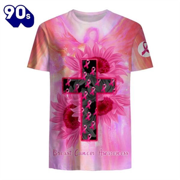 Breast Cancer Jesus Cross Sunflowers – Breast Cancer Awareness 3D All Over Print Shirt