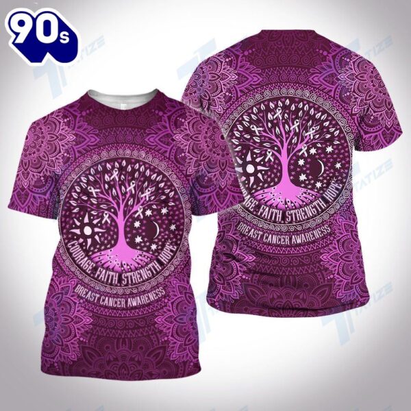 Breast Cancer Mandala Tree Of Life – Breast Cancer Awareness 3D All Over Print Shirt