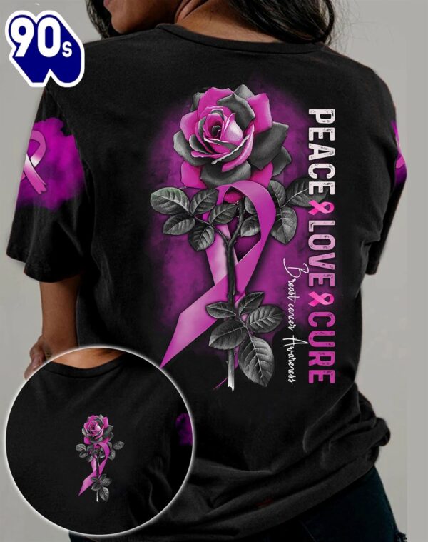 Breast Cancer Peace Love Cure – Breast Cancer Awareness 3D All Over Print Shirt