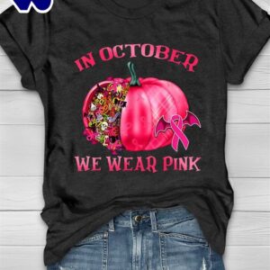 Breast Cancer Pumpkin In October We Wear Pink – Breast Cancer Awareness Shirt