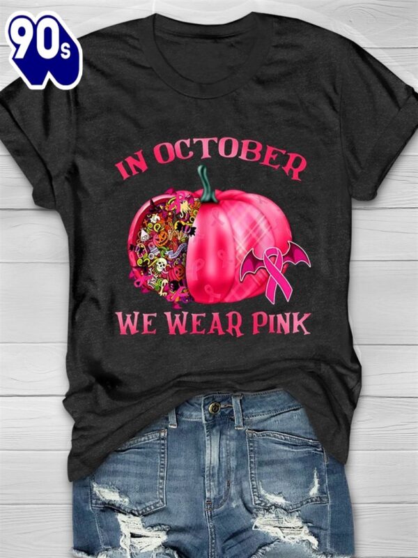 Breast Cancer Pumpkin In October We Wear Pink – Breast Cancer Awareness Shirt