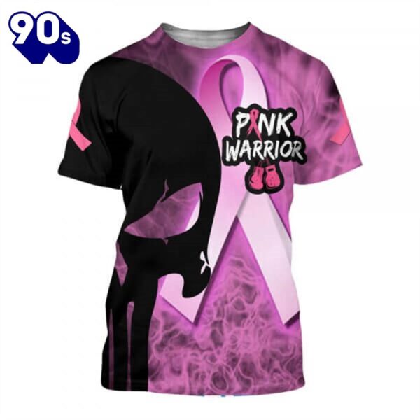 Breast Cancer Skull Pink Warrior – Breast Cancer Awareness 3D All Over Print Shirt