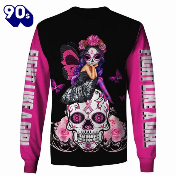Breast Cancer Skull Pink Warrior Fight Like A Girl – Breast Cancer Awareness 3D All Over Print Shirt