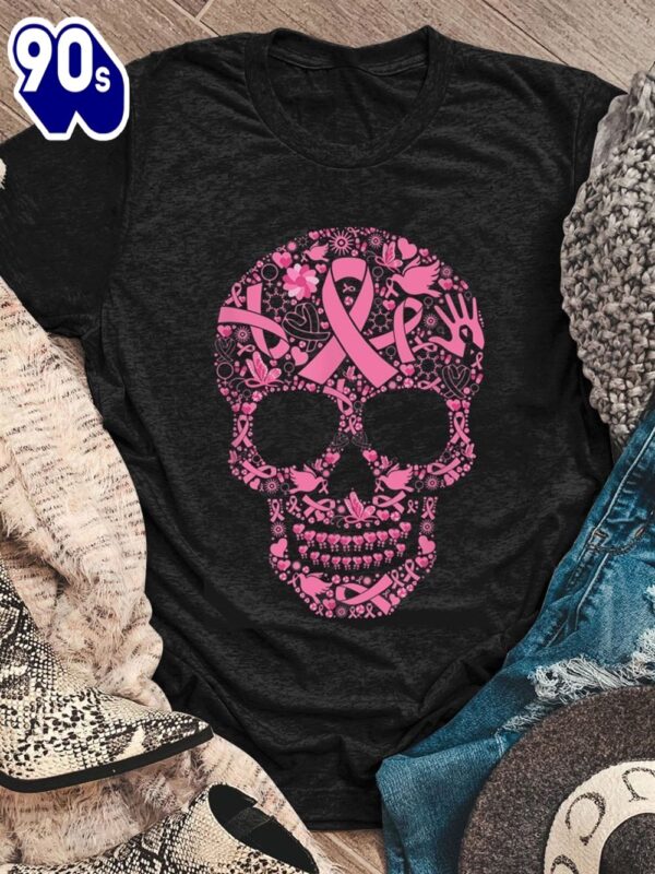 Breast Cancer Sugar Skull Pink Ribbon – Breast Cancer Awareness Shirt
