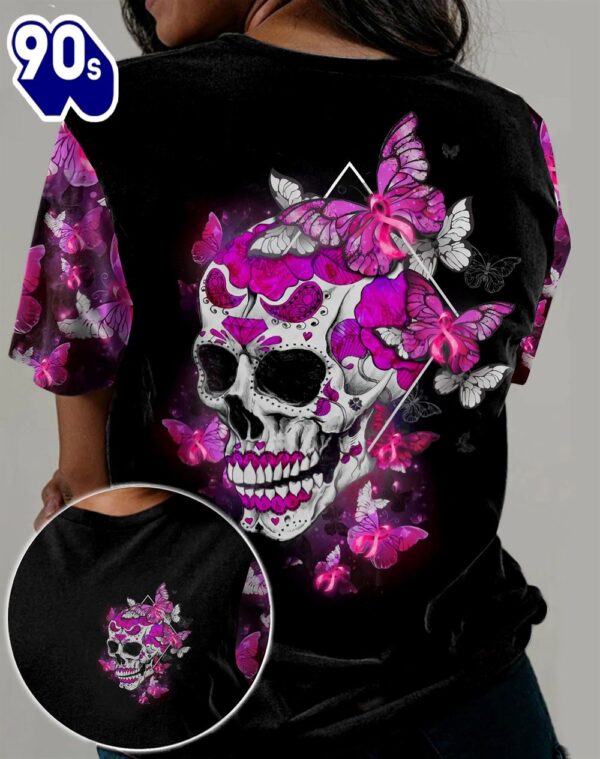 Breast Cancer Sugar Skull Pink Ribbon Butterfly – Breast Cancer Awareness 3D All Over Print Shirt