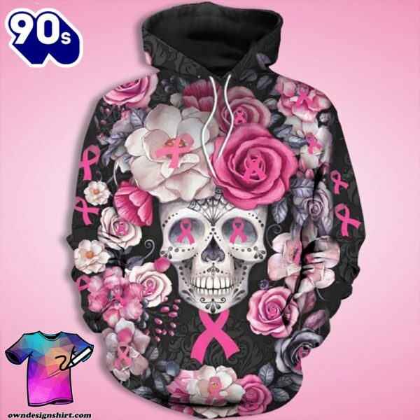 Breast Cancer Sugar Skull Rose Pink Ribbon – Breast Cancer Awareness 3D All Over Print Shirt