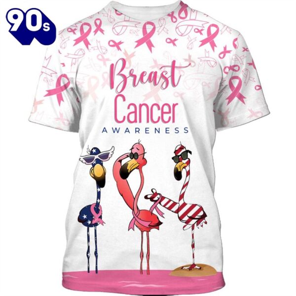 Breast Cancer Three Flamingo – Breast Cancer Awareness 3D All Over Print Shirt