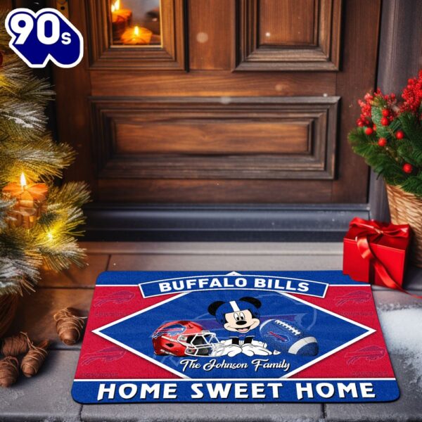 Buffalo Bills Doormat Custom Your Family Name Sport Team And Mickey Mouse NFL Doormat