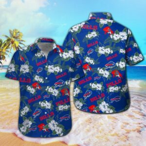 Buffalo Bills Hawaiian Shirt Buffalo Bills White Hibiscus Flowers Blue Hawaii Shirt Buffalo Bills Aloha Shirt