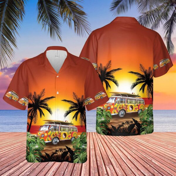 Camping Van On The Sunset Beach Hippie Hawaiian Shirt – Beachwear For Men – Gifts For Young Adults