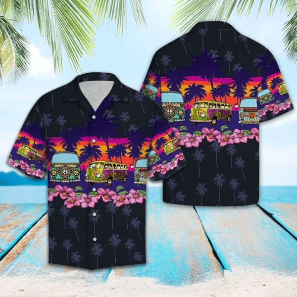 Car Black Tropical Summer Hippie Hawaiian Shirt – Beachwear For Men – Gifts For Young Adults