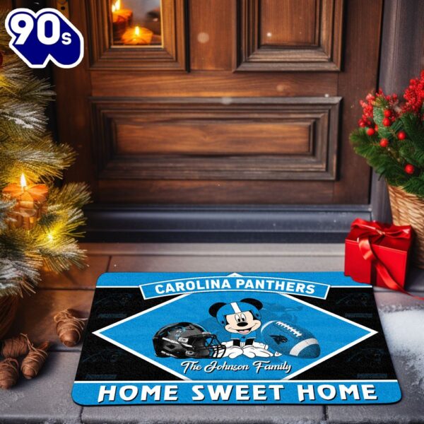 Carolina Panthers Doormat Custom Your Family Name Sport Team And Mickey Mouse NFL Doormat