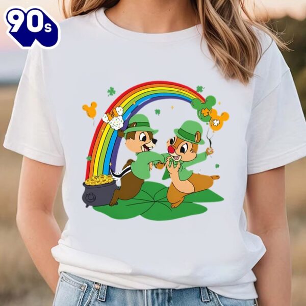 Cheap Rainbow Chip N Dale Disney St Patricks Day Shirt Shamrock Shirt