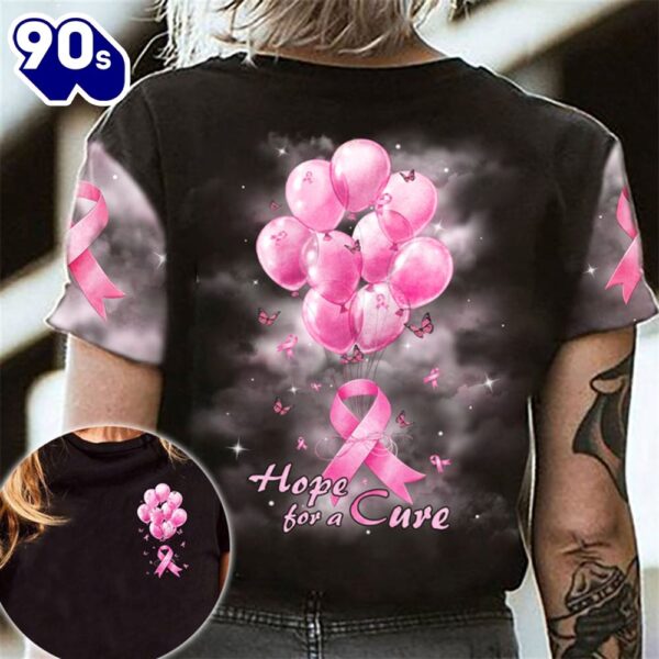 Christian 3D All Over Print Shirts Breast Cancer Awareness Cancer Balloon Black