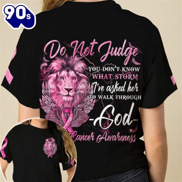 Christian 3D All Over Print Shirts Breast Cancer Awareness Don’t Judge Lion Wings