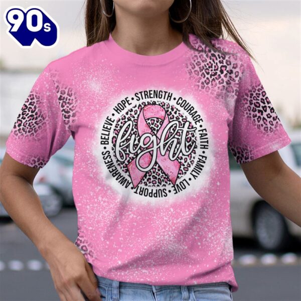 Christian 3D All Over Print Shirts Breast Cancer Awareness Fight Cancer Circle Pink Cheetah