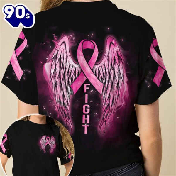 Christian 3D All Over Print Shirts Fight Angel Wings Breast Cancer Awareness