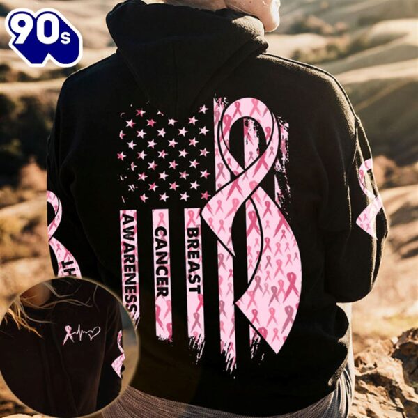 Christian 3D All Over Print Shirts Pink Ribbon Breast Cancer Awareness Cancer Flag Vintage American Flag