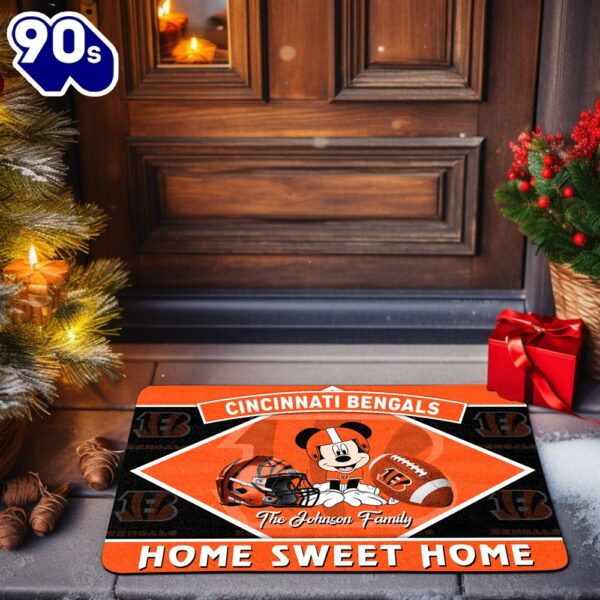 Cincinnati Bengals Doormat Custom Your Family Name Sport Team And Mickey Mouse NFL Doormat