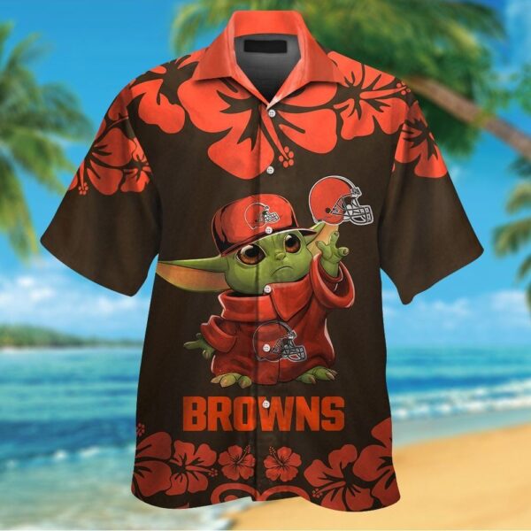 Cleveland Browns Baby Yoda Short Sleeve Button Up Tropical Hawaiian Shirt