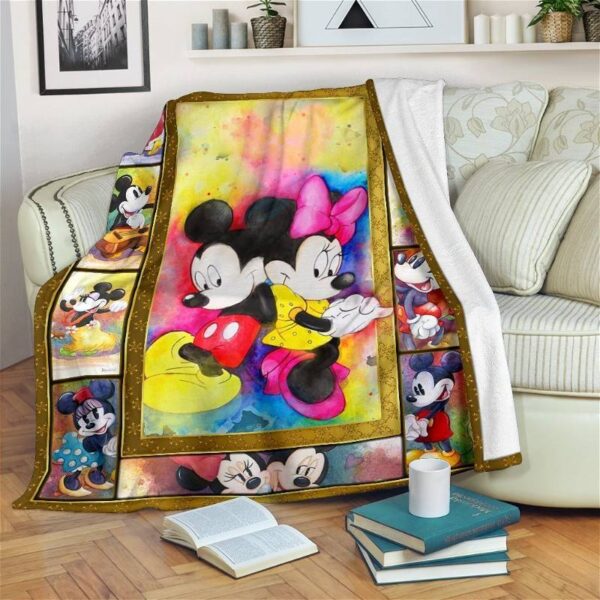 Colorful Mickey And Minnie Sherpa Fleece Blanket Gifts For Family, For Couple