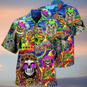 Colorful Skull Hippie Hawaiian Shirt-…