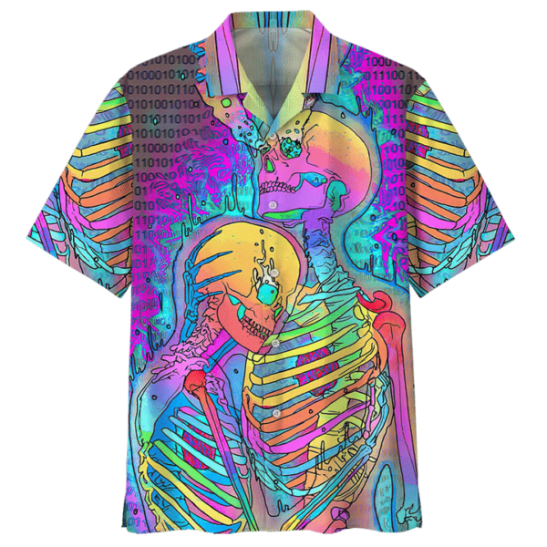 Couple Human Skulll Hippie Hawaiian Shirt – Beachwear For Men – Gifts For Young Adults
