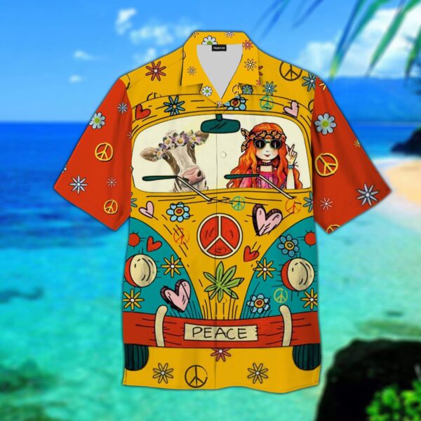 Cow Hippie Hawaiian Shirt – Beachwear For Men – Gifts For Young Adults