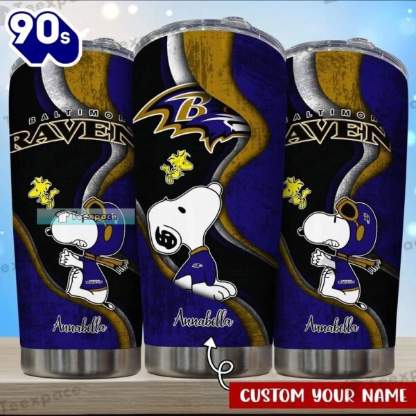 Custom Baltimore Ravens Snoopy Curved Texture Tumbler