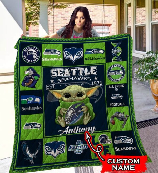 Custom Name Baby Yoda Seattle Seahawks Seattle Seahawks Blanket Seatt