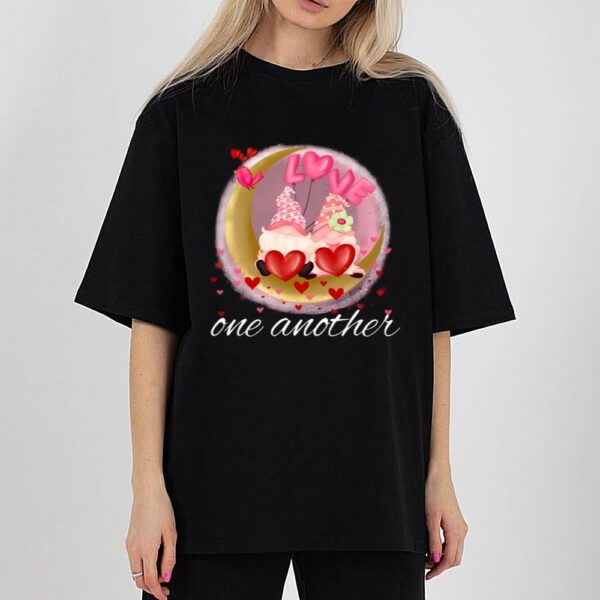 Cute Gnomes On Golden Moon Christian Valentine Love One Another Shirt