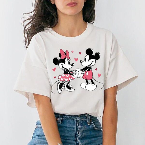 Cute Mickey And Minnie Mosue Love Heart Retro T-Shirt Disney Valentine’s Day Couples Matching 2024 Tee