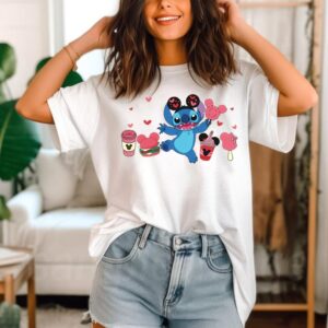 Cute Stitch With Snacks Valentine Shirt