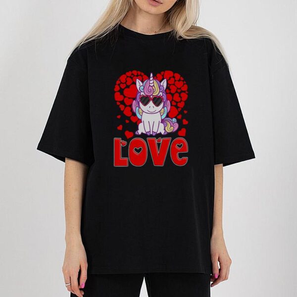 Cute Unicorn Love Heart Valentine’s Day Girls Kids T-Shirt