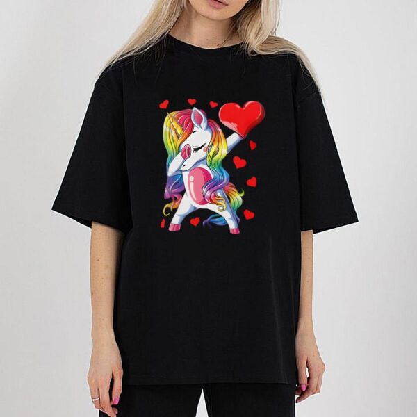 Dabbing Unicorn Heart Valentines Day Girls Kids Ra T-Shirt