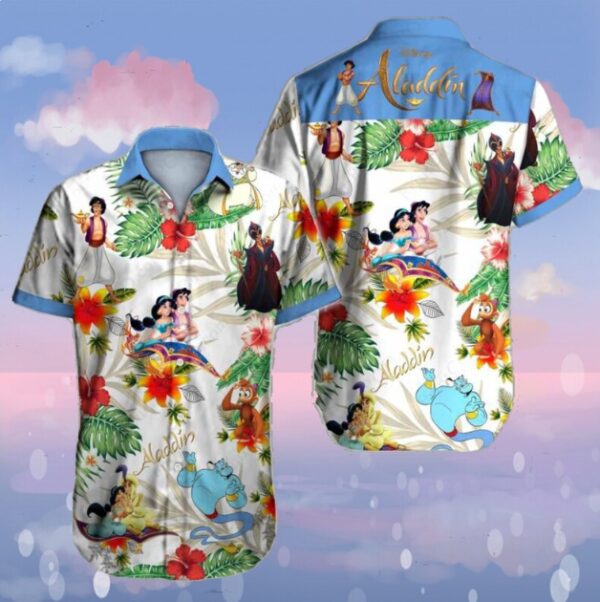 Disney Hawaiian Shirt Summer Beach Aladdin Disney Aloha Button Up Shirt