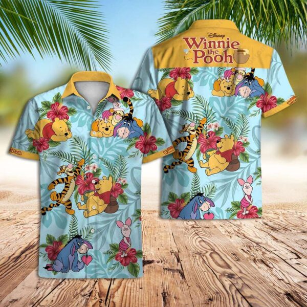 Disney Hawaiian Shirt Summer Beach Best Cute Winnie The Pooh Disney Aloha Button Up Shirt