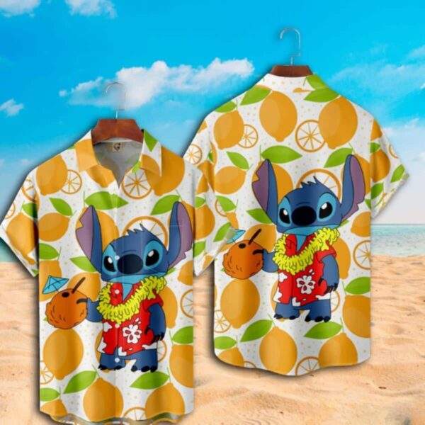 Disney Hawaiian Shirt Summer Beach Lilo And Stitch Disney Orange Pattern Aloha Button Up Shirt