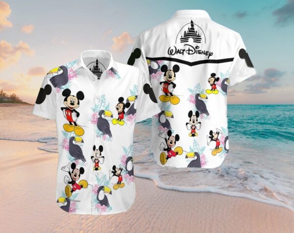 Disney Hawaiian Shirt Summer Beach Mickey Disney Walt Disney White Disney Aloha Button Up Shirt