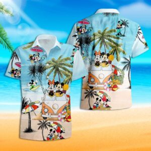 Disney Hawaiian Shirt Summer Beach Mickey Minnie On Vans Disney Aloha Button Up Shirt