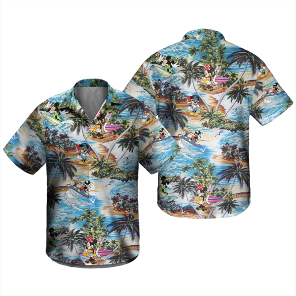 Disney Hawaiian Shirt Summer Beach Mickey Mouse And Minnie Surfing Disney Aloha Button Up Shirt