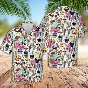 Disney Hawaiian Shirt Summer Beach Mickey Mouse Foods Symbol Disney Aloha Button Up Shirt