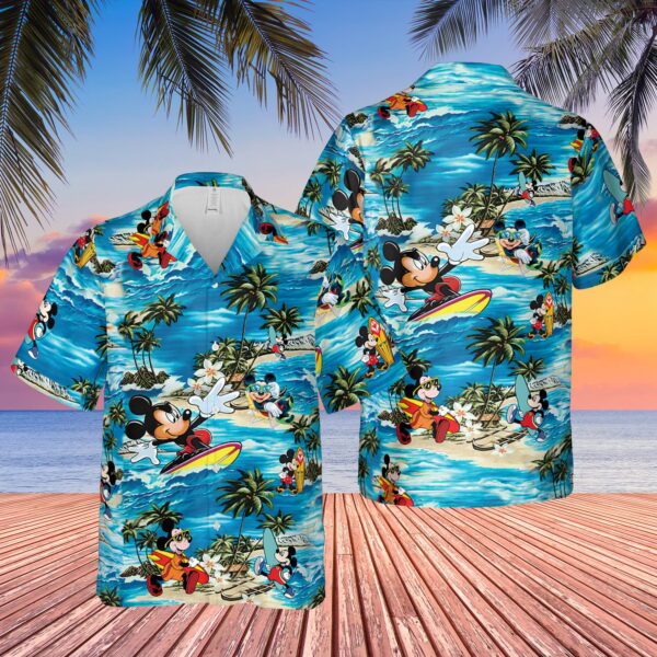 Disney Hawaiian Shirt Summer Beach Mickey Mouse Surfing Disney Aloha Button Up Shirt