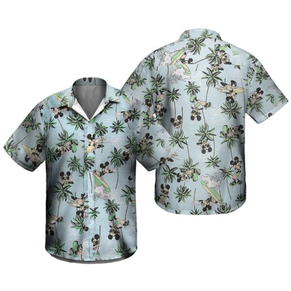 Disney Hawaiian Shirt Summer Beach Mickey Mouse Surfing Palm Tree Disney Aloha Button Up Shirt