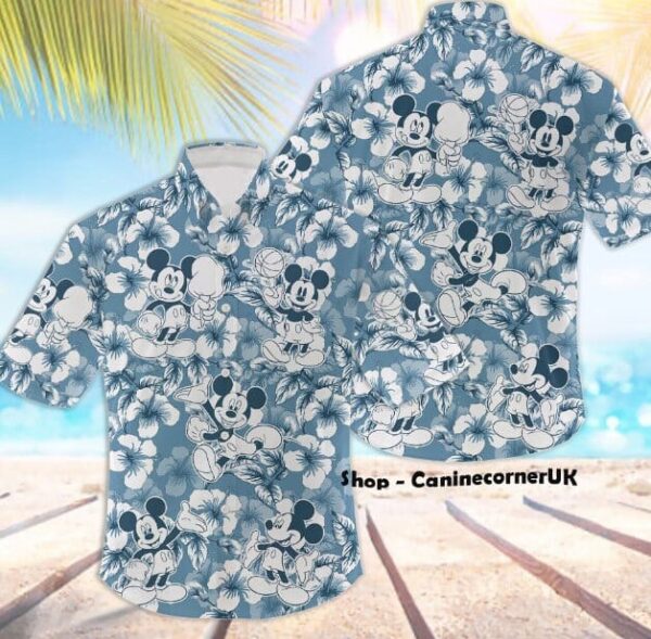 Disney Hawaiian Shirt Summer Beach Mickey Mouse Tropical Blue Disney Aloha Button Up Shirt